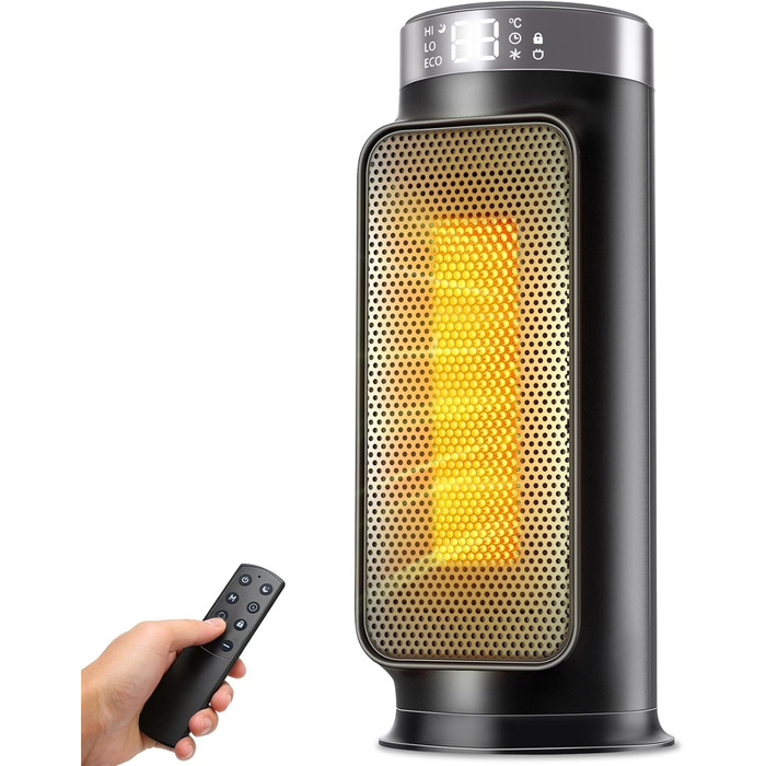 Електричний обігрівач PTC 1800W з пульт дистанційного керування, портативний нагрівач для дому та офісу, керамічний обігрівач з осциляцією 75°, таймером 24 години, 5 режимів, срігано-сірий колір