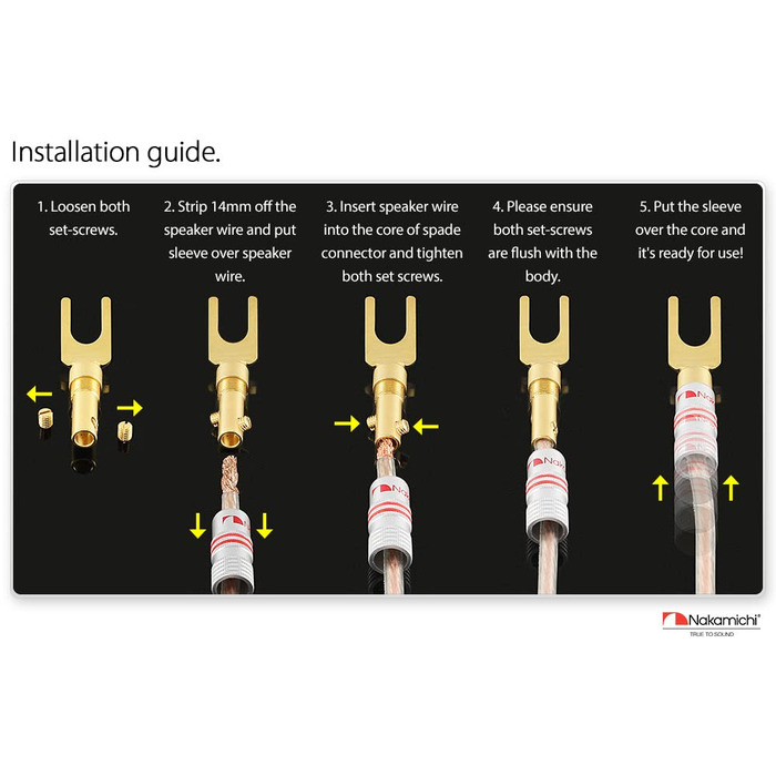 Позолочені бананові роз'єми Nakamichi 24K для акустичних кабелів 12-18 AWG, 4 мм для підсилювачів, Hi-Fi ресиверів та домашніх кінотеатрів, 4 шт (2 пари)