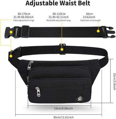Чоловіча/жіноча поясна сумка на пояс, 60 см ремінь, унісекс, чорна, для подорожей, прогулянок з собакою