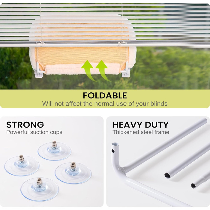 EWOOFUN Large Cat Hammock Window Perch - Removable Thick Cover - Foldable, Stable, 4 Strong Suction Cups, Holds 18kg (White), (Camel, M)