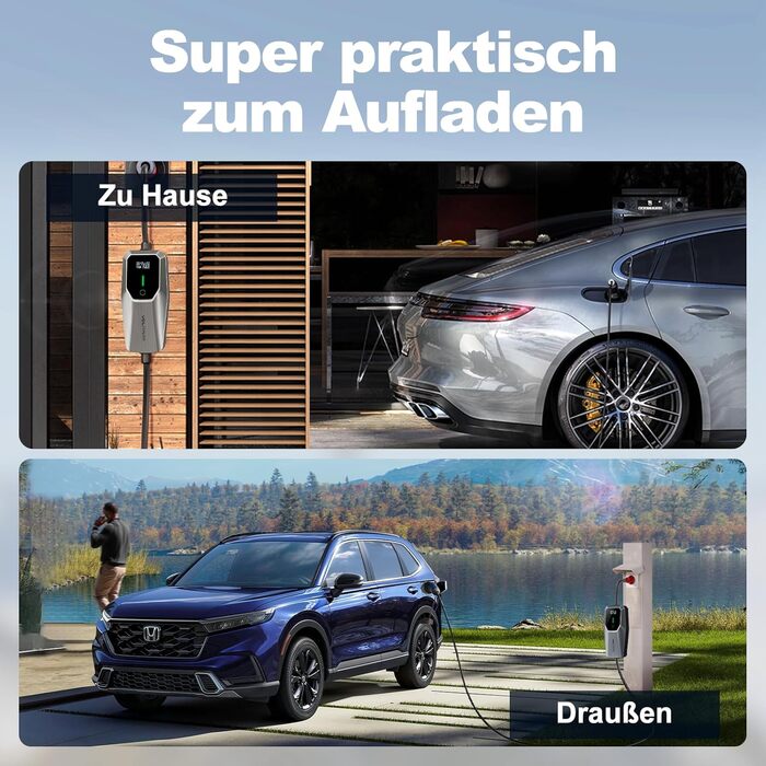 Кабель для зарядки електромобіля Type 2, 3.6KW, 6A-16A, LED-дисплей, 8м, IP65, IEC 62196-2, EU-Schuko