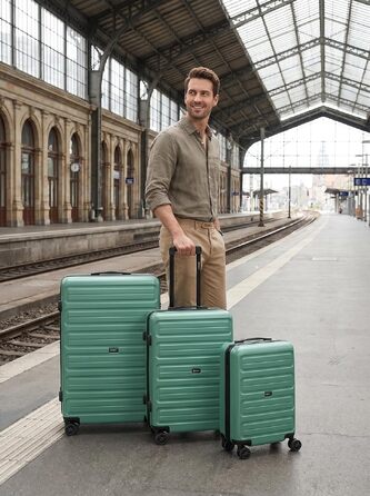 Набір валіз REDOLZ Essentials 08 (3 шт.) з ABS-пластику, легкі дорожні тролеї з TSA-замком та 4 подвійними колесами, Green Blue, розміри S/M/L