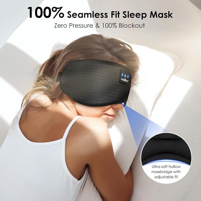 Маска для сну Musicozy з навушниками Bluetooth | 100% затемнення, для подорожей, релаксації | Подарунок для чоловіків та жінок