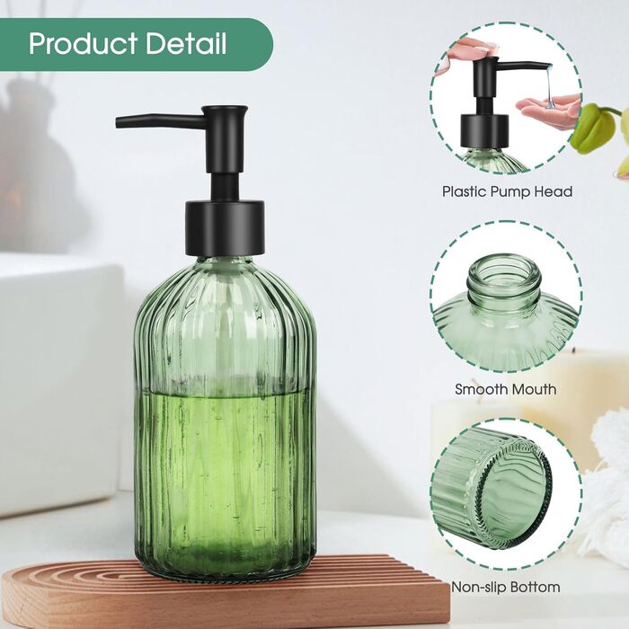 Скляні дозатори для мила Topsky (2 шт.), 400 мл, з чорною помпа, для кухні та ванної кімнати, ідеально для мила, лосьйонів та ефірних олій (оливковий зелений)