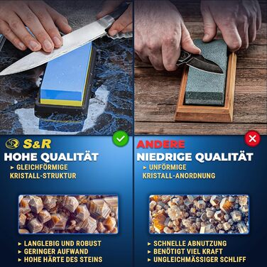 Набір для заточування ножів S&R Schleifstein: двосторонній шліфувальний камінь 1000/4000, допомога для заточування 120/240, точило для ножів та брусок для заточування. Комплект з 5 шліфувальних каменів з зернистістю 1000/4000 (1 зернистість 400/1000 + три