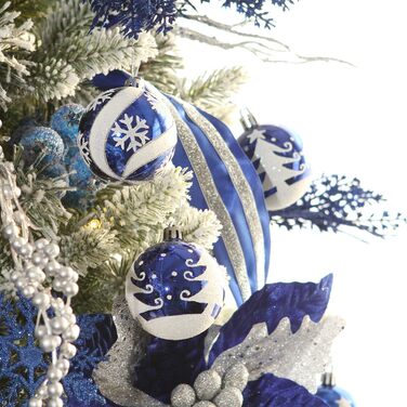 Декоративна куля для ялинки Sea Team з малюнком та блискучим прикрасою у вигляді ялинки, блакитна, 60 мм (6 шт.)