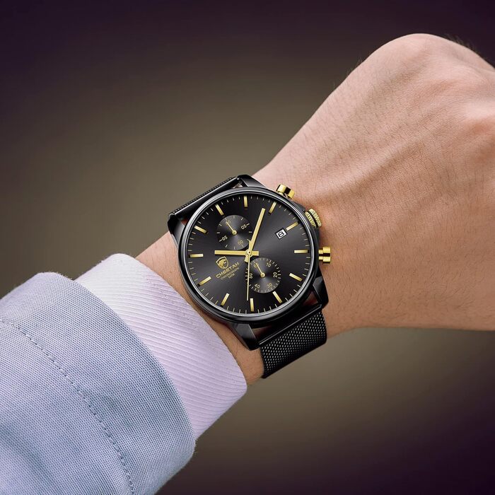 Годинник чоловічий GOLDEN HOUR стильний мінімалістичний кварцовий аналоговий з металевим браслетом, водостійкий хронограф (Новий золотий, чорний)