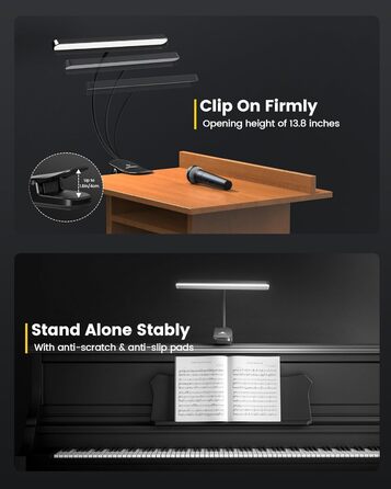 Світлодіодна лампа для нот Glocusent 81 LED: кліпса на пюпітр, 3 кольори, 5 рівнів яскравості, USB-C, до 140 годин, для піаніно, чорна