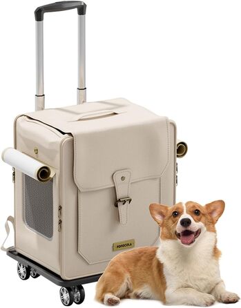 Рюкзак для тварин Galatée з колесами, візок для домашніх тварин, сумка для подорожей з собаками з знімними колесами, рюкзак для собак з сітчастими вентиляційними вікнами (зелений) (білий)