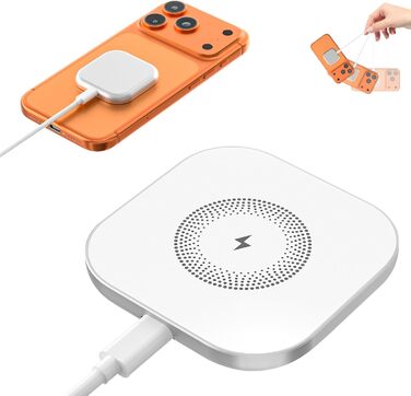 Магнітний зарядний пристрій MagSafe для iPhone: бездротова зарядка, сумісна з iPhone 17, 16, 15, 14, 13, 12, Air-Pods 4, 3, 2, Pro (білий)