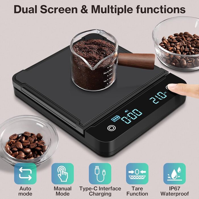 Цифрова кавова вага Cadrim з таймером, 0,1г/3 кг, електронна кухонна вага для еспресо, багатофункціональна вага для продуктів, функція тарування