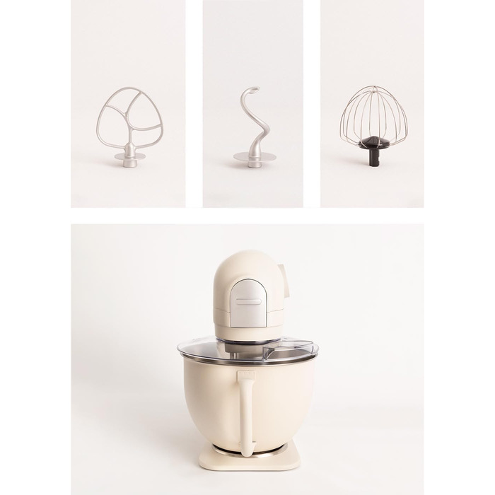 Планетарний міксер CREATE/DOWNMIX RETRO для кухні, колір Крем: 6 швидкостей, автоматичні програми для збивання, змішування та емульгування