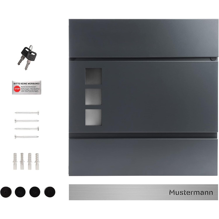 Поштовий ящик Forgard Helsingborg антрацит з газетницею, персоналізований, з нержавіючої сталі з іменем родини, комплект для монтажу (RAL 7016)