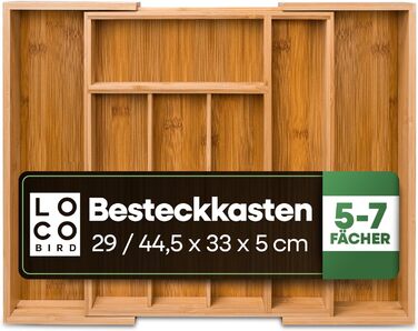 Loco Bird Cutlery Box for Drawers - 5 to 7 Compartments - Extendable Bamboo Cutlery Insert for Drawers - Drawer Organizer Kitchen - Drawer Insert Kitchen - Cutlery Organizer Drawer