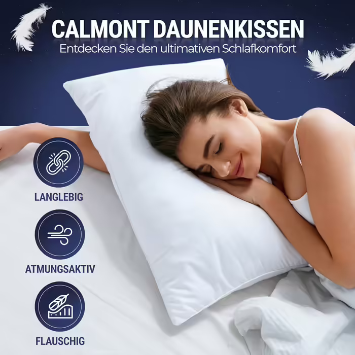 CALMONT 3-Chamber Down Pillow 40x80 | 2-Pack | Fluffy & Suitable for Allergy Sufferers | Nearly 100% Down | Durable & Breathable Bed Pillow for Restful Sleep | Pillow 40x80 (2-Pack) 40 x 80 cm (2-Pack)