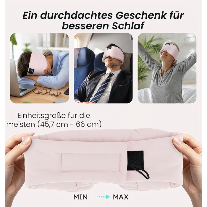 Маска для сну з Bluetooth навушниками, шовкова, 100% затемнення, рожева – для комфортного сну, подорожей та релаксації
