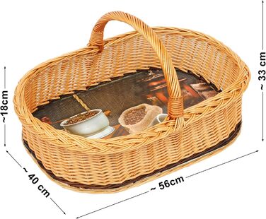 Weiden tablet with handle, basket tablet, tray, basket serving tray with coffee motif LWKW