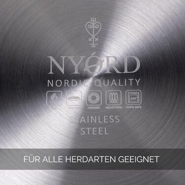 Пан з нержавіючої сталі NYORD - антипригарне покриття, з гранульованою поверхнею, для плити та духовки, з кришкою, 24 см