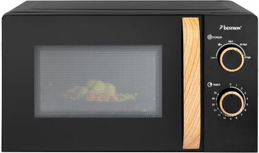 Мікрохвильова піч Bestron 700 Вт з панеллю керування та таймером на 30 хв, поворотний стіл 24,5 см, колекція Copper, чорний/дерево