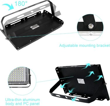 BOSITE LED прожектор для вулиці 100 Вт, 2 шт, холодне світло 6500K, 10000 Лм, IP65, водонепроникний світлодіодний ліхтар для двору, воріт, газону, гаража, стадіону, майданчика