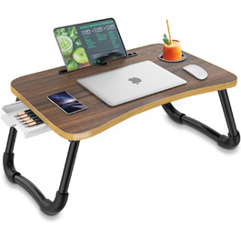 Столик для ноутбука на ліжко Zapuno: багатофункціональний столик з ящиком та підстаканником, зелений (бежевий)