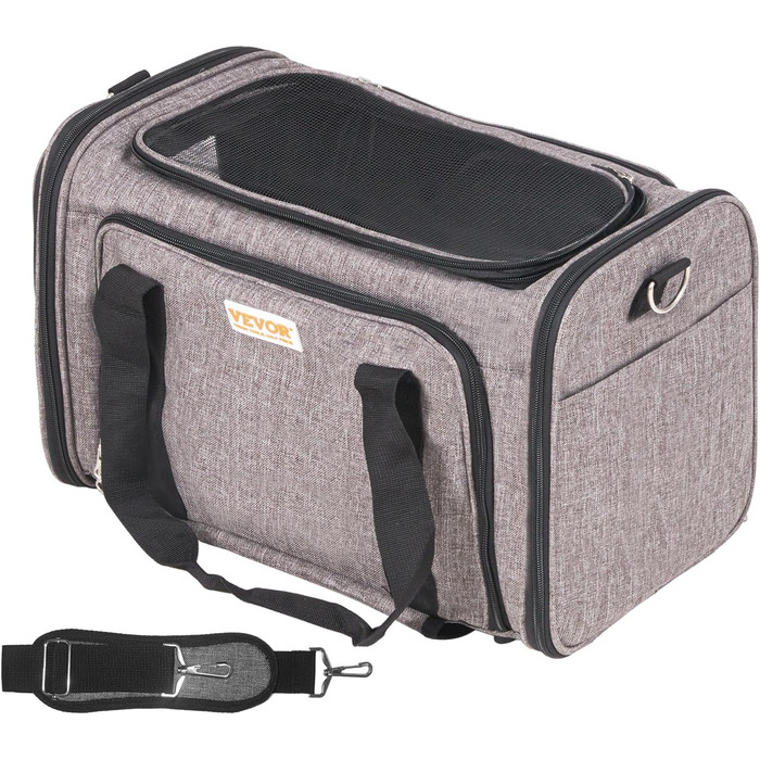 Тролей для собак VEVOR, складаний рюкзак для собак до 15,8 кг, переноска з оксфордської тканини 600D, 4 колеса, кишені для зберігання, ідеально для подорожей на авто та виїздів (сірий, 11 кг)