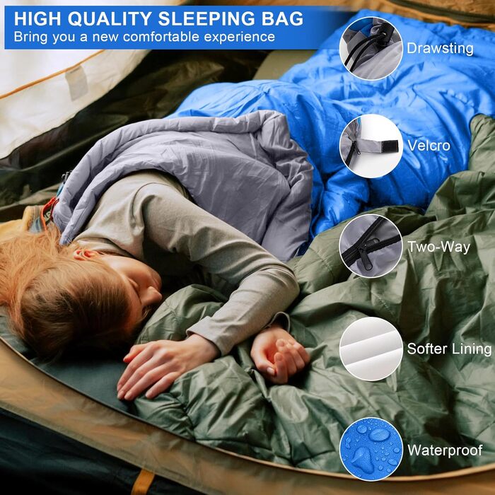 Сплячий мішок 3-4 сезони - 220 x 85 см, вологостійкий, легкий, для кемпінгу та подорожей
