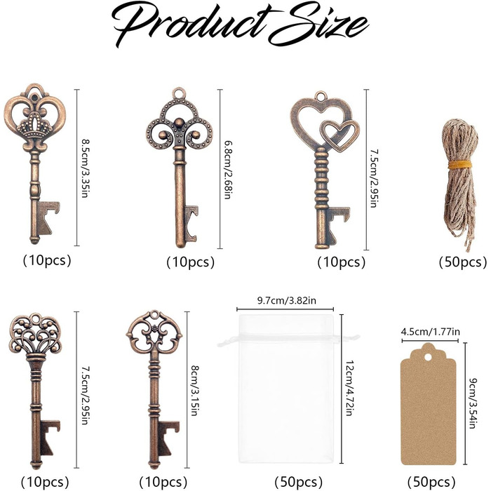 50-Piece Bottle Opener Favors, Clear Bag, Wedding Favors, Antique Rustic Party Decoration (Bronze)