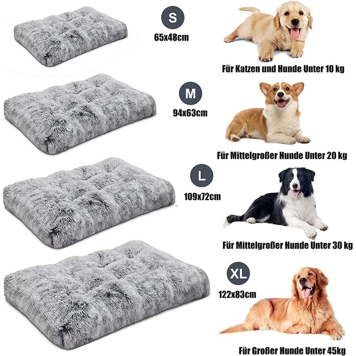 М'яке ліжко для собак SOAI, плюшеве килим для собак, корзина для собак, м'яке покриття, для середніх собак і котів (65x48 см) Бежеве