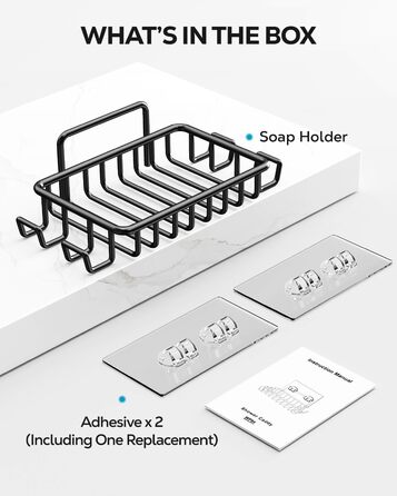 Тримач для мила з нержавіючої сталі з 4 гачками та зливом, самоклеючий, для душу та ванної кімнати (Чорний)