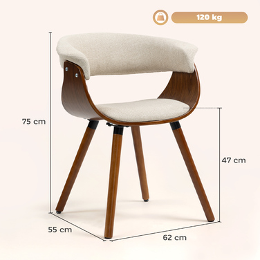 HOMCOM Dining Chair Kitchen Chair with Backrest, Linen Look, Upholstered Armchair with Wooden Legs for Dining Table, Beige | Aosom