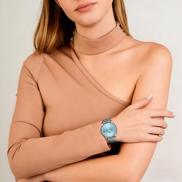 Жіночий годинник LN LENQIN: кварцовий годинник з нержавіючої сталі, водонепроникний, аналоговий, з регульованим браслетом (сріблястий, синій)