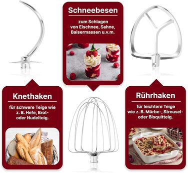 Планетарний міксер Clatronic KM 3765 XXL для випікання, чаша 10л, 1500 Вт, червоний