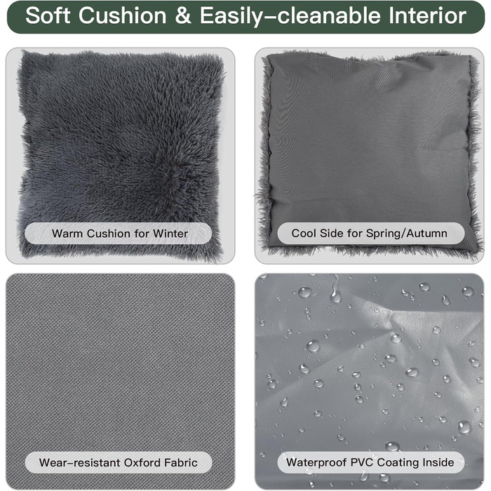 Будка для котів та собак: велика, м'яка, 56x51x46 см. Підходить для Бігль, Французький бульдог, Вельський коргі. З м'яким килимком.