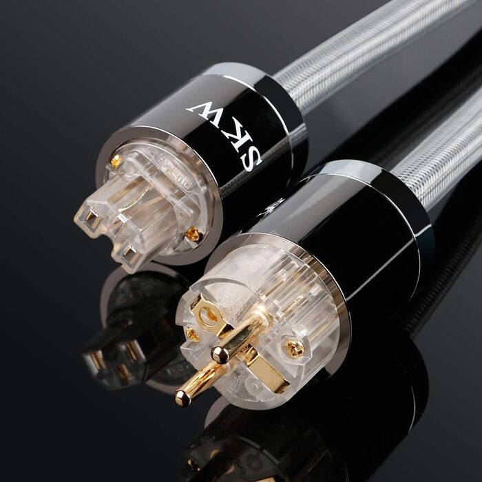 Сетевий кабель SKW Audiophile High End Schuko-вилка — гніздо для сабвуфера, підсилювача та AV-ресивера, 1м, сірий