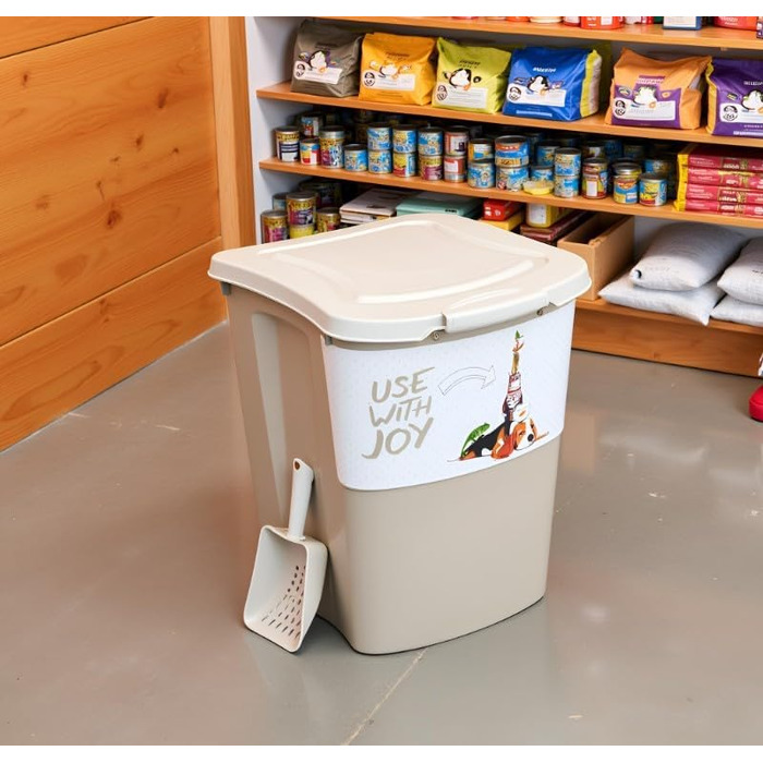 Rotho Archie Pet Food Container 38L with Lid - BPA-Free Plastic, Multi-Color, Beige - Large Capacity Storage