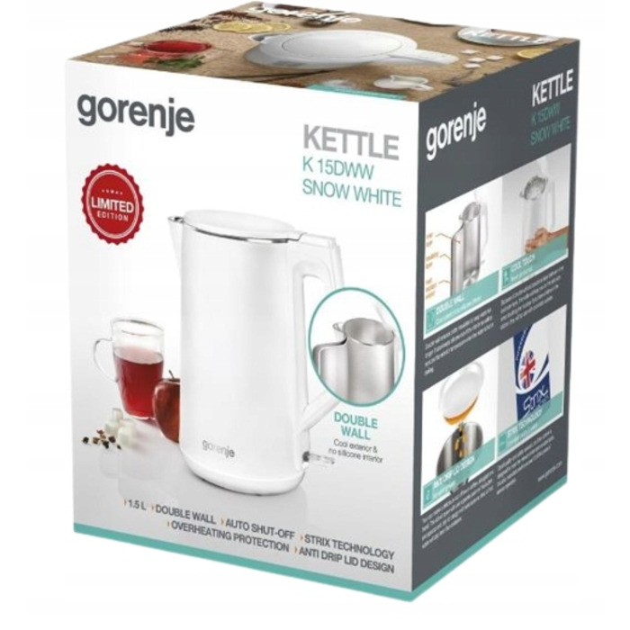 Електричний чайник Gorenje K15DWW, 2200 Вт, 1,5 л, білий