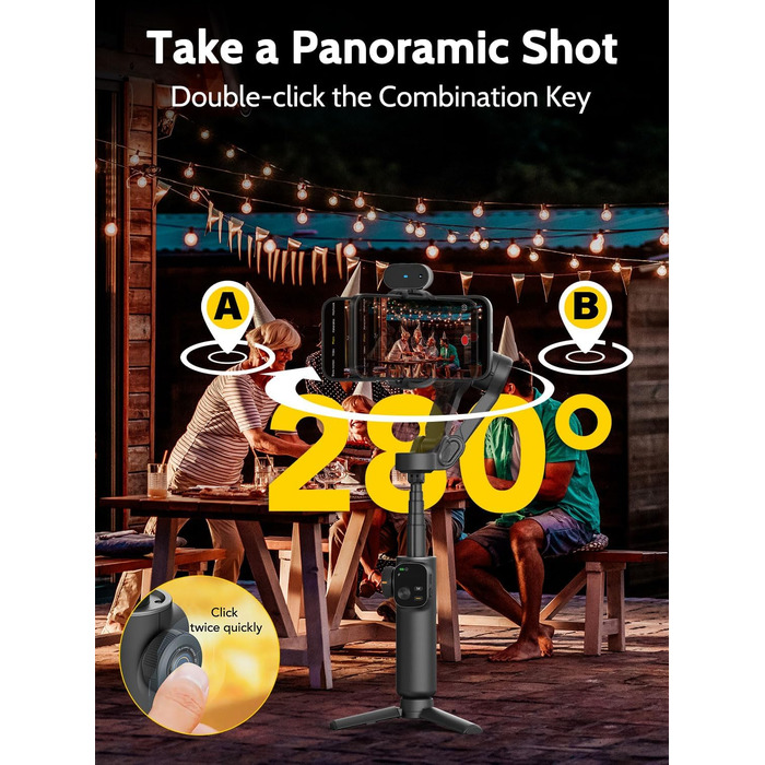 Стабілізатор для смартфона AOCHUAN V8 AI: 3-осьовий, для iPhone/Android, OLED-дисплей, 20 см, AI-трекінг, чорний