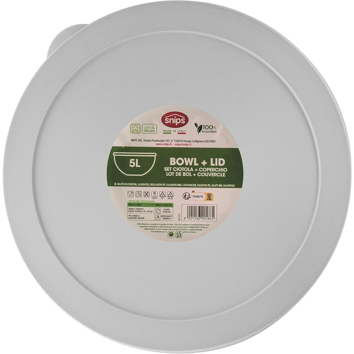 Набір салатниць з кришкою SNIPS (2 шт.) | 3 та 5 л | Білий колір | Зроблено в Італії, без BPA