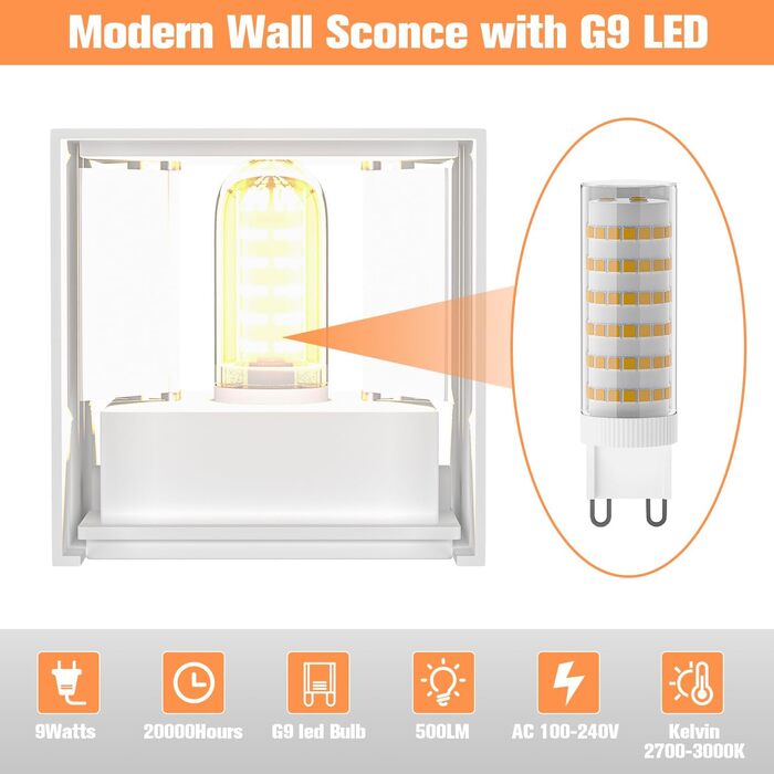 Настінний світильник YrgePowk 2 шт. з LED лампою G9, тепле світло 3000K, IP65, регульований кут освітлення, чорний