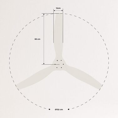 Вентилятор стельовий WINDCALM ABS білий з пультом, 40W, Ø132cm, 6 швидкостей, таймер, DC-двигун, літньо-зимовий режим, без освітлення