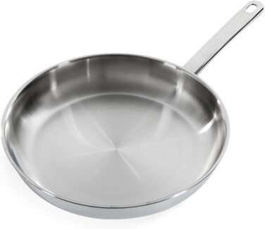 Сковорода BK Bright з нержавіючої сталі, 30 см, з антиковзним покриттям, для професійного приготування, Induktion, сумісна з духовкою до 230°C, безпечна для запікання, можна мити в посудомийній машині, срібна