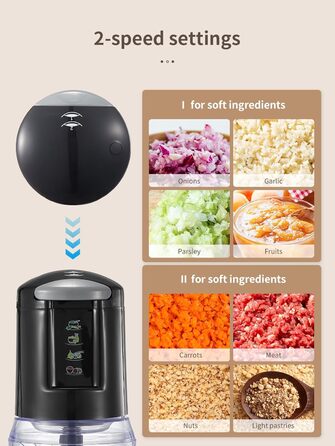 Електричний міні-подрібнювач 500 мл, кухонний комбайн 300 Вт з 4-ма нержавіючими лезами та 2 швидкостями, мультиподрібнювач для овочів, м'яса, горіхів, соусів та дитячого харчування