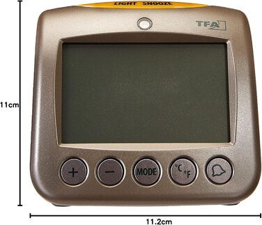 TFA Dostmann Sonio Digital Radio Alarm Clock, 60.2514, with Temperature Display, Day of the Week and Date, 11.2 x 9.8 x 11 cm, silver, plastic