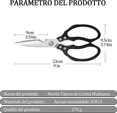 Ніж-ножиці кухонні з нержавіючої сталі, універсальні, з відкривачем для пляшок, для птиці, риби, м'яса, зелені, горіхів, миється в посудомийній машині (чорний)