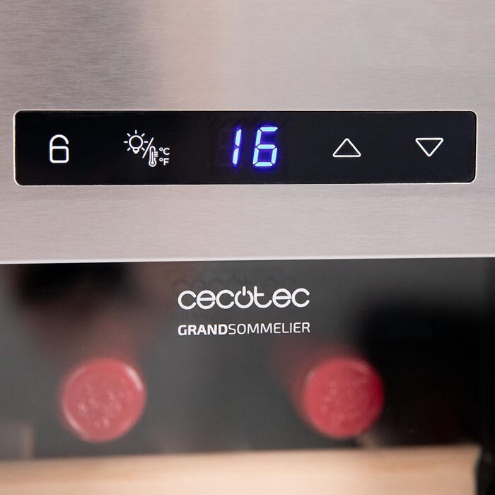 Cecotec 8-Bottle Wine Rack Bolero GrandSommelier 830 CoolWood, Thermoelectric, Quiet and High Performance, Adjustable Temperature: 8-18ºC, Touch Control Panel, Displays, Eco-friendly.