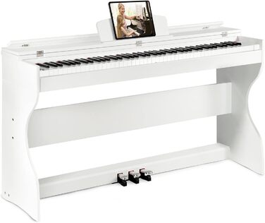 MUSTAR E-Piano 88 клавіш з табуретом, цифрове піаніно, електричне піаніно з підставкою, 3 педалі, 2 роз'єми для навушників, LCD-дисплей, USB/MIDI, піаніно для початківців, чорний колір