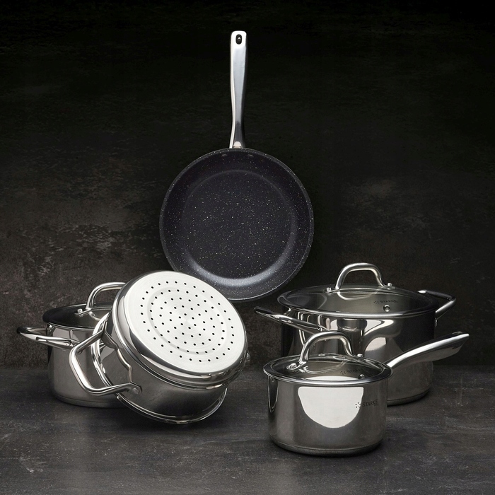 Набір посуду Starke Pro Treviso 10 предметів: каструлі для індукції та газу, сковорода та пароварка