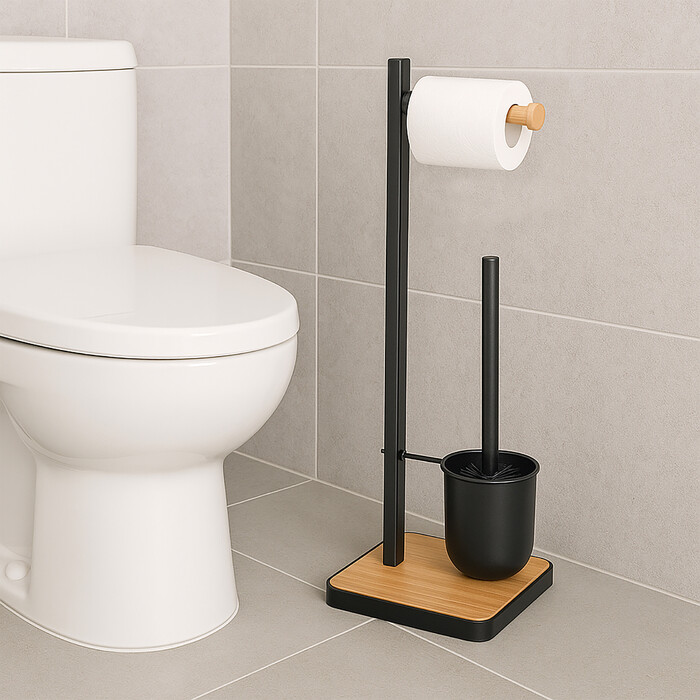Relaxdays Bamboo Toilet Set - Black 2in1