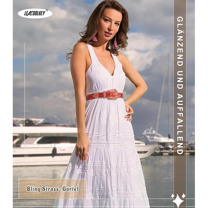 LEACOOLKEY Ремінь зі стразами для чоловіків та жінок, стильний вестерн ковбойський ремінь з пряжками, блискучий пояс для джинсів, штанів, суконь. Розмір S: 73-82 см (загальна довжина 105 см)